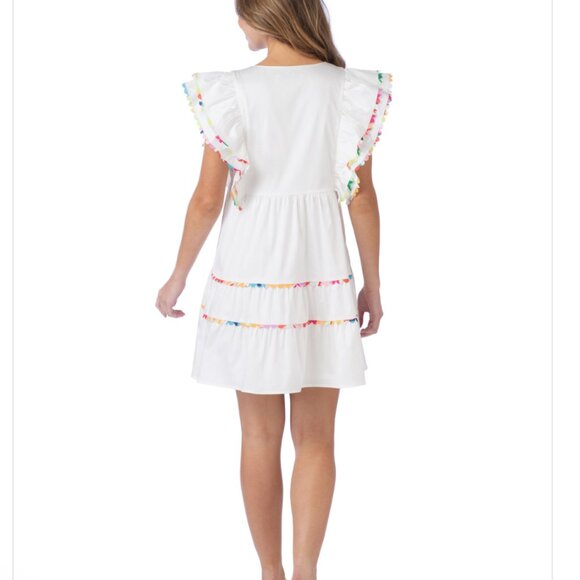 Crosby by Mollie Burch Holden White Tiered Mini Dress Rainbow Scalloped 8/10 - Picture 3 of 16